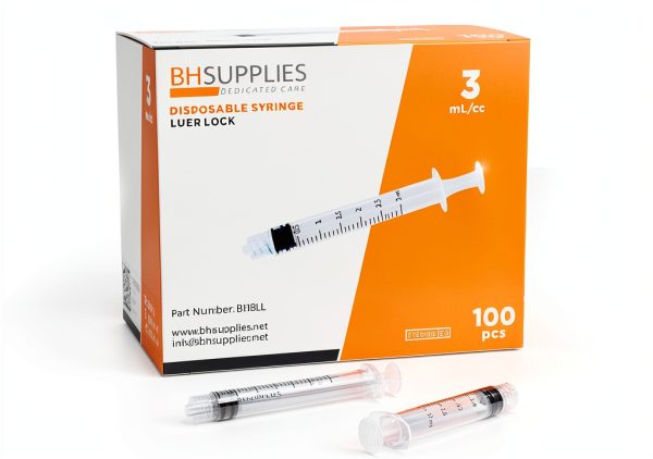 BH Supplies 3ml Luer Lock Syringe – Sterile, No Needle, 100 Pack-0